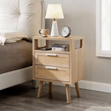 Set of 2 with 2 Drawers, 15.4" Modern Storage Bedside Table with  Handles, Wooden End Table for Bedroom,Natural Wood