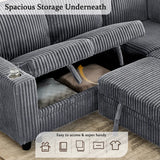 L-Shaped Sectional Sofa Bed with Pull-Out Bed & Storage, 5-Seat Sleeper Couch with USB Charging, Convertible Design for Living Room, Apartment, Corduroy Fabric, Grey