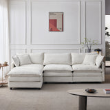 105" Modular Sectional Couch,Upholstered Soft Chenille Fabric Sofa,3 Seater with Ottoman L Shape Sofa Beige