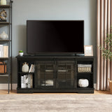 Multipurpose Sliding Door TV Stand Large Storage Cabinet with 2 Sliding Fluted Glass Tempered Doors, TV Up to 65'', TV Desk Storage Rack, Charcoal GREY, 59.13"W*15.94"D*27.8"H