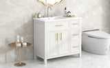 36" Bathroom Vanity with Sink Top, Bathroom Vanity Cabinet with Two Doors and Three Drawers, Solid Wood , MDF Boards ,One Package, White (Old Sku:WF319757AAK)