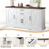 63" Farmhouse Barn Door Storage Cabinet with 2 Drawers & Door Rack, Large Buffet Table Coffee Bar Cabinets with Adjustable Shelves for Kitchen, Living Room, Entryway, Dining Room, White