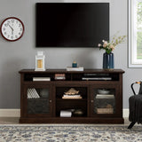 Modern TV Stand for up to 65 Inch TVs, Entertainment Center Farmhouse TV Cabinet Media Console Table with Glass Doors for Living Room, Brown 60"W*15.75"D*29"H