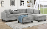 105" Modern Sectional Sofa with Storage Ottoman, L-Shape Couch with 2 Pillows and Cup Holders,Sectional Sofa with Reversible Chaise for Living Room, Black
