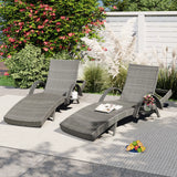 K&K 80'' Outdoor Wicker Chaise Lounge Chairs Set of 2, Patio Rattan Reclining Chair Pull-out Side Table w/ 5-Level Adjustable Backrest Ergonomic Wave Design Pool Sunbathing Recliners, Black