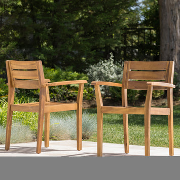 STAMFORD Dining Chairs Set of 2,Acacia Wood Patio Armchair,for Backyard, Poolside, Garden,Teak