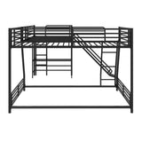L-Shaped Twin over Full Bunk Bed with Twin Size Loft Bed,Built-in Desk and Slide,Black