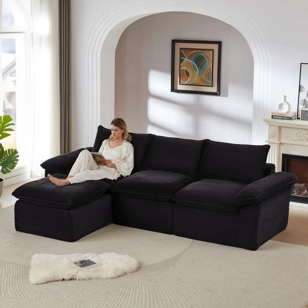 Modern corduroy cloud sofa, can be freely combined and has a comfortable sitting experience, suitable for modern living room furniture in homes, apartments, and offices