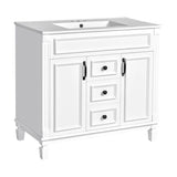 36'' Bathroom Vanity with Top Sink, Mirror Cabinet, Modern Bathroom Storage Cabinet with 2 Soft Closing Doors, Single Sink Bathroom Vanity