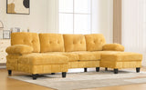 U-shaped Sectional Sofa 103.5" Chenille Fabric Couch with Dual Chaise Lounges, Storage Pockets and Armrest Pillows for Living Room, Brown