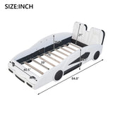 Twin Size Race Car-Shaped Platform Bed with Wheels, White