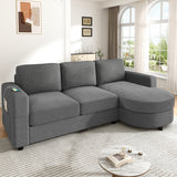 Modern Sectional Sofa 84.6" L-shaped Sofa Couch with a Curved Chaise Lounge, USB Ports and Side Storage Pockets for Living Room, Blue