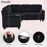 L-Shaped Sofa with Pull Out Sofa Bed, Sleeper Sofa Couch Bed with Storage Seat, 5 Seat Sectional Sofa Bed with USB, Sectional Sofa Couch for Living Room, Apartment, Charcoal Grey