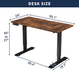 55"×24" Rustic Brown Electric Standing Desk Height Adjustable Desk for Home and Office Computer Table Gaming Desk Modern Lift-up Desk
