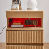 Modern Bedside Table with Gun Drawer,Bedside Table with Charging Station, 2 Drawers and Open Shelf,Side Table for Bedroom(Oak)