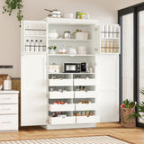 [Assembly Video Provided] TOPMAX 35.5x17.6x70.9inch Freestanding Kitchen Pantry Cabinet, Tall Storage Cabinet with 4 Doors, 2 Door Shelves, 8 Pull-out Trays and Adjustable Shelf for Dining Room, Blue