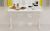 Adjustable study desk suitable for children and adults, height-adjustable, multifunctional home office desk, compact design, desktop dimensions: 60cm × 120cm, white frame, white tabletop.