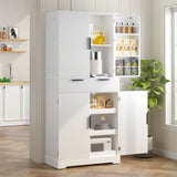 72" Fluted Kitchen Pantry Cabinet with 3 Keyboard Drawers & 6 Door Shelves Adjustable, Freestanding Cupboard Storage Cabinet for Bathroom, Diningroom, Office, Entryway, White