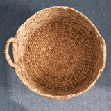 Isidore Round Water Hyacinth Seagrass Woven Basket with Handles - 15" x 15" x 11.8" - Natural Brown - For Clothes, Towels, Canvas, Toys and Magazine Storage and Home Decoration