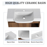 28'' Wall-Mounted Bathroom Vanity with White Ceramic Sink & Soft-Close Door, KD-Packing