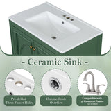 30" Bathroom Vanity with Sink, Two Doors with Shelf, Soft Close Door Hinges, Vintage Style, Green