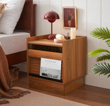 Mid Century Modern Nightstand with Charging Station and LED lights, Night Stand with 2 Drawers, Bedside Tables/End Table for Bedroom or Living Room, Black