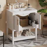 30-Inch Green Bathroom Vanity with Ceramic Sink and Versatile Storage - Ideal for Small Bathrooms