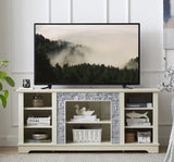 Mantel Stone TV Media Stand with with Faux Stacked Stone Surround, Modern Entertainment Console with Open Storage Space,Grey, 58.31"W*15.39"D*26.06"H