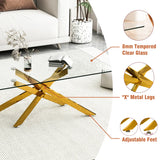 39.37" Rectangular Clear Tempered Glass Coffee Table,Stylish Design with Golden Metal Legs, Coffee Table for Living Room