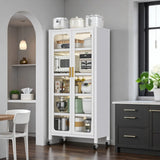 65" Kitchen Pantry Storage Cabinet, 6 Tier Metal Display Storage Cabinet with Transparent Door, Adjustable Shelves & Wheels, Food Pantries Cabinets, for Kitchen, Living Room and Dining Room, Gray