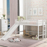 Twin Size Low Loft Bed with Ladder and Slide, Gray(OLD SKU:WF196418AAE)