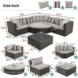 GO 7-piece Outdoor Wicker Sofa Set, Rattan Sofa Lounger, With  Colorful Pillows, Conversation Sofa, For Patio, Garden, Deck, Brown Wicker