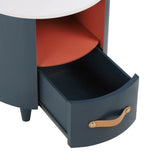 Contemporary & Modern Round Nightstand with Storage Drawer, Sofa End Table with Open Storage Shelf, Bedside Table with Curved Design for Living Room & Bedroom, Easy Assembly, Blue