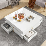 ON-TREND High Gloss Minimalist Design with LED Lights, 2-Tier Square Coffee Table, Center Table for Living Room, 31.5''x31.5''x14.2'',Black