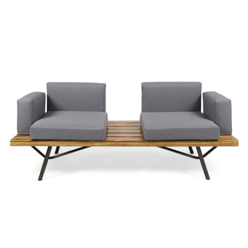 Outdoor Acacia Wood 2 Seater Sofa with Metal Legs for Garden Patio