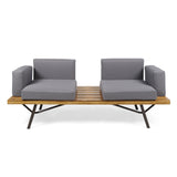 Outdoor Acacia Wood 2 Seater Sofa with Metal Legs for Garden Patio