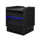 Mid Century Modern Nightstand with Charging Station and LED lights, Night Stand with 2 Drawers, Bedside Tables/End Table for Bedroom or Living Room, Black