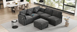 86.6" Sectional Sofa Modular Sofa U-shaped Sofa Couch Sofa Bed L-shaped Sofa with a Movable Ottoman and Two USB Ports for Living Room(Old SKU:N719S001680B), Black