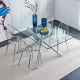 Modern minimalist transparent dining chair, plastic chair, armless crystal chair, Nordic creative makeup stool, negotiation chair, silver plated metal leg 6-piece set, TW-1200