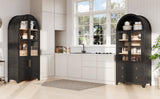 K&K 71" Tall Arched Kitchen Pantry Cabinet with Door Shelves, Farmhouse Kitchen Storage Cabinet with Open & Adjustable Shelves, Hidden Drawer & Glass Door, Cupboard for Kitchen, Dining Room, Natural