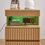 Modern Bedside Table with Gun Drawer,Bedside Table with Charging Station, 2 Drawers and Open Shelf,Side Table for Bedroom(Oak)