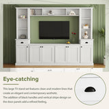 Minimalist Entertainment Wall Unit Set with Bridge for TVs Up to 75'', Ample Storage Space TV Stand with Adjustable Shelves, Modernist Large Media Console for Living Room, White (NEW SKU: SD000061AAK)