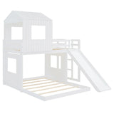 Wooden Twin Over Full Bunk Bed, Loft Bed with Playhouse, Farmhouse, Ladder, Slide and Guardrails, White(OLD SKU :LT000028AAK)