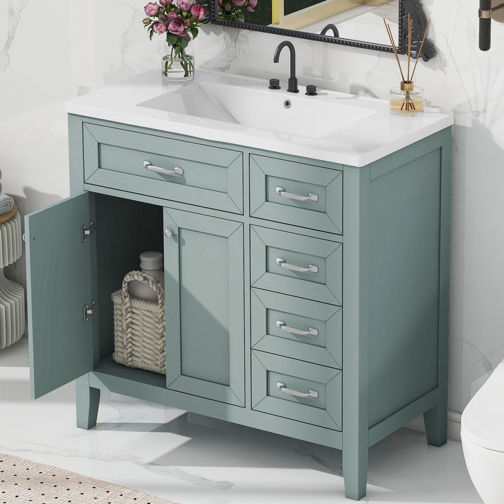 36" Bathroom Vanity with Sink Combo, Green Bathroom Cabinet with Drawers, Solid Frame and MDF Board (Old Sku:JL000007AAG-6)