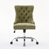 A&A Furniture Office Chair,Velvet Upholstered Tufted Button Home Office Chair with Golden Metal Base,Adjustable Desk Chair Swivel Office Chair (Gray)