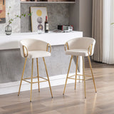 26 Inch Set of 2 Bar Stools,with Chrome Footrest and Base Velvet + Golden Leg Simple Bar Stoo,CREAM