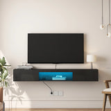 Floating TV Stand Wall Mounted with 16 Color LEDs,63" Modern TV Stand, Floating TV Cabinet Entertainment Center for 55 60 65 Inch TV,Black
