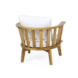 Outdoor Acacia Wood Patio Club Chair, Wooden Patio Furniture,Waterproof Thick Cushion Deep Seating for Porch, Garden, Backyard, Balcony, Weight Capacity 400lbs, Teak Finish, White
