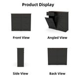 Farmhouse Black Double Tilt Out Trash Cabinet for 20 Gallon Trash Cans, Free Standing Recycling Cabinet with Hideaway Drawer, Barn Door Style Laundry Sorter Cabinet, Tilt Out Trash Cabinet for Kitchen