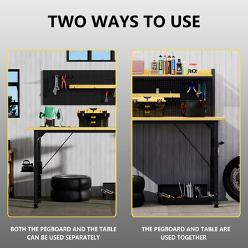 71''Adjustable Workbench with pegboard, Heavy Duty Wooden Desktop Workbench with Wheels, 1600 lb. Load Capacity, Rolling Workbench with AC/USB Outlet, Hooks, Shelf, for Garage, Workshop, Office, Home.